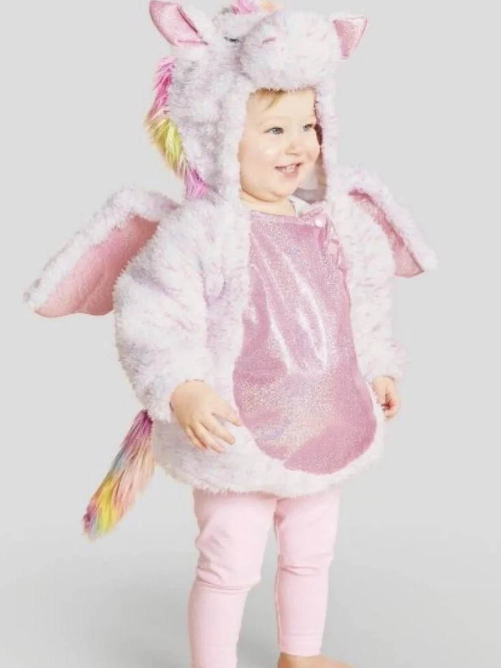 Toddler Pink Unicorn Plush Costume Hoodie with Wings